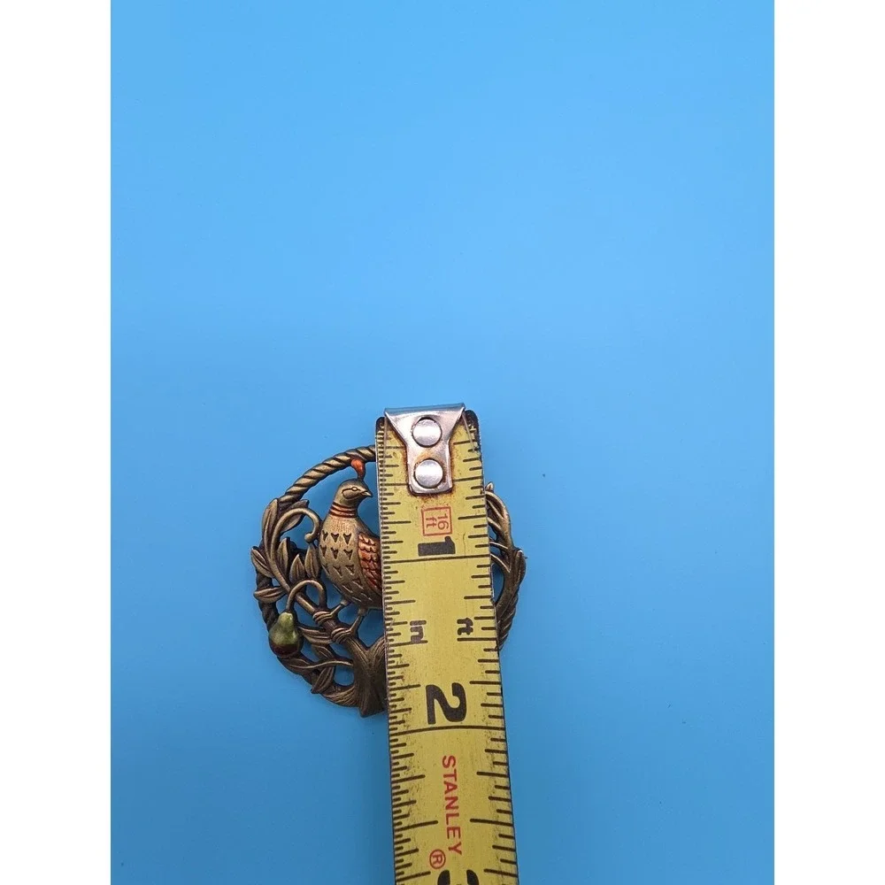 Vintage JJ Jonette Partridge in a Pear‎ Tree Christmas Brooch Pin Enamel Bird